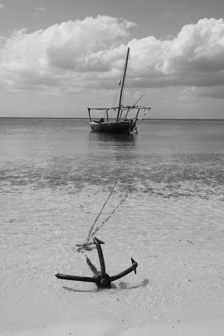 zanzibar, anchor, sea, nature, boat, gray boat